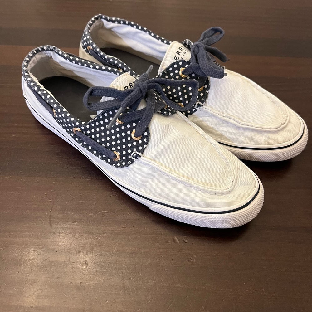 Sperry Top-Sider Women’s Boat Shoe White Navy Polka Dot Size 9 STS91220 Preppy